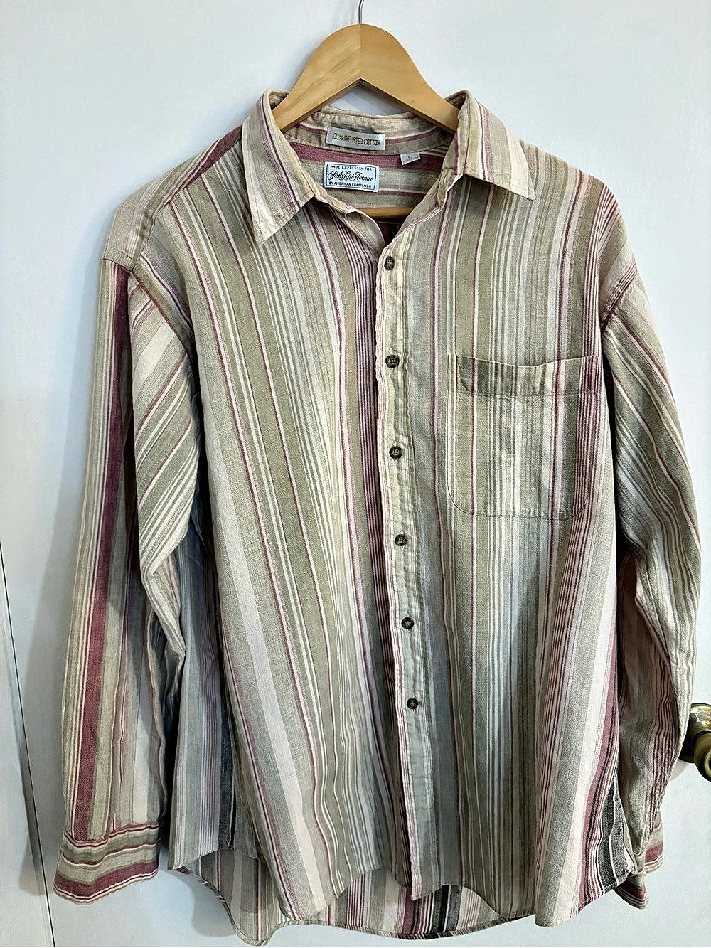 Saks Fifth Avenue Striped 100% Cotton Button Down Shirt M Made in USA